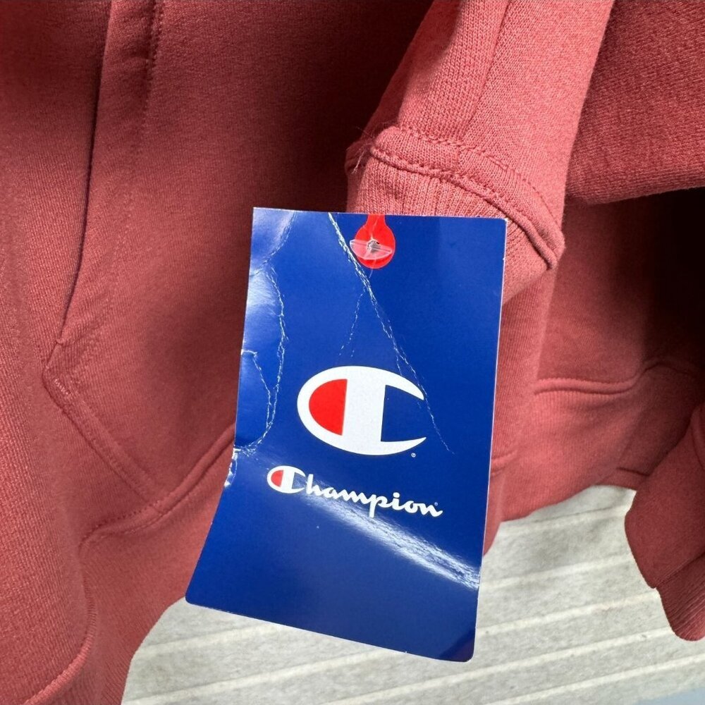 Champion Logo Hoodie Sweatshirt Pullover Rust Red Long Sleeve XL NWT - Picture 6 of 10